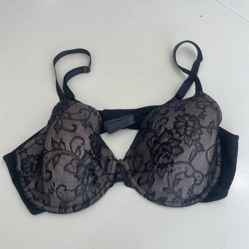 Natori Bra 38C Black Lace Floral Padded Underwire Adjustable Clasp Back Vampire